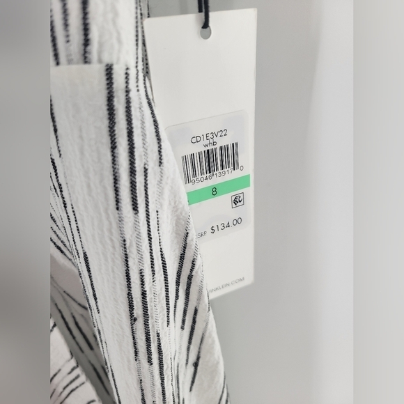 Calvin Klein White & Black Midi Sleeveless Faux Wrap Dress Size 12 New - Picture 5 of 7